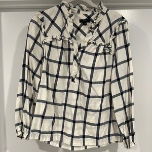 Jcrew plaid ruffle 3/4 button